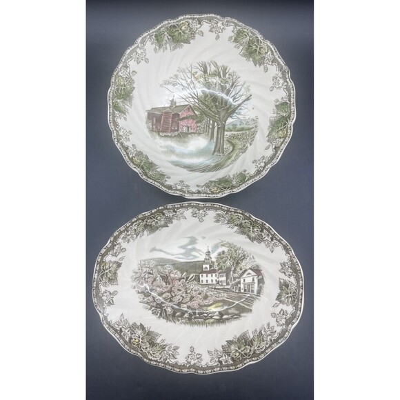 Johnson Bros FRIENDLY VILLAGE 8” Round & 9” Oval Serving Bowls Set Of 2 EUC - Picture 2 of 8